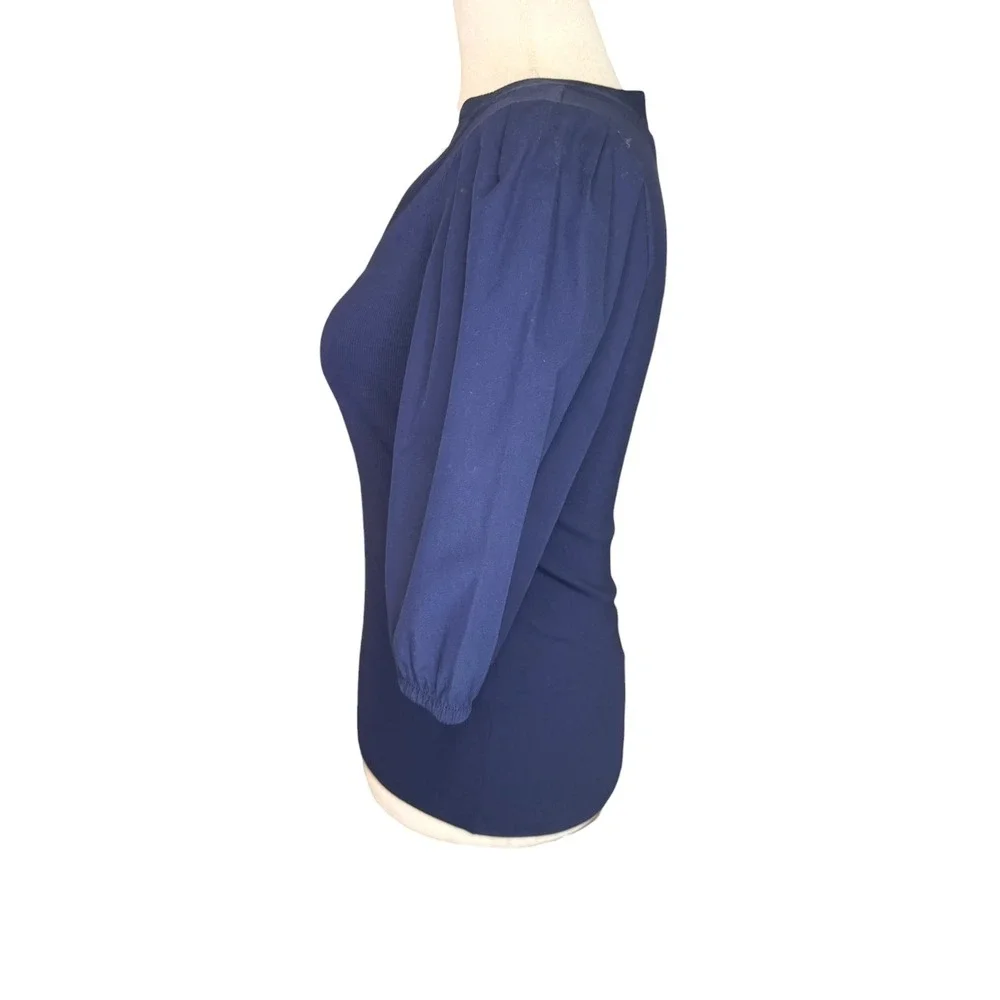 Madewell Midnight‎ Navy Blue Puff-Sleeve Henley Knit Top NW195 XS New